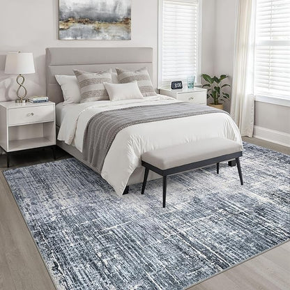 5x7 Area Rugs Living Room: Washable Large Neutral Navy Rug Abstract Soft Modern Stain Resistant Indoor Floor Non-Slip Carpet for Bedroom Nursery Kids Office Playroom Dining Room Under Table Home