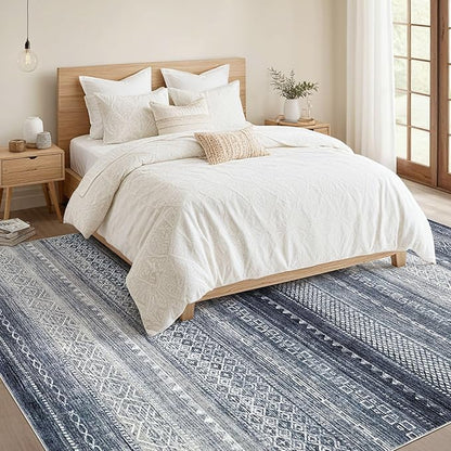 Nakagishi 12x15 Area Rug Living Room: Washable Boho Large Neutral Modern Soft Stain Resistant Farmhouse Indoor Floor Rug Non-Slip Carpet for Bedroom Nursery Kids Playroom Office Dining Room- Blue