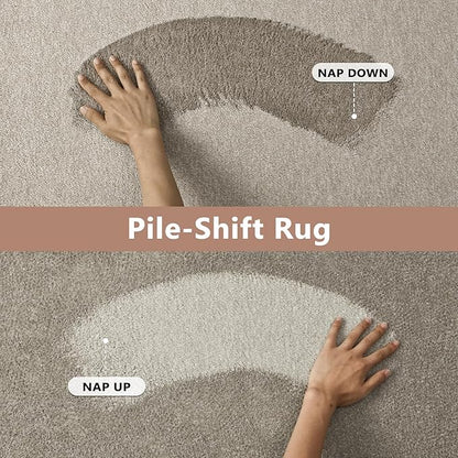 FinRèc Low Pile 5x7 Area Rugs for Bedroom Living Room, Thin Rug Solid Color, Non-Slip Carpet Indoor for Home Decor (Greige/White)