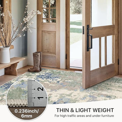 GENIMO 2X3 Washable Modern Doormat, Non-Slip Low Pile Chenille Area Rug, Small Entry Mat for Entrance Hallway Kitchen Bathroom, Sage Mist