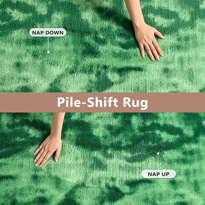 FinRèc 7x10 Washable Area Rugs for Bedroom Living Room, Low Pile Thin Ultra Soft Shag Rug, Non-Slip Carpet Indoor for Home Decor (Tie-dye Green)