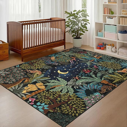GarveeHome 5x7 Jungle Area Rug Washable Rugs for Living Room Bedroom, Soft Low Pile Non Slip Accent Floor Mat Animal Print Throw Rug Indoor Carpet Dining Room Playroom