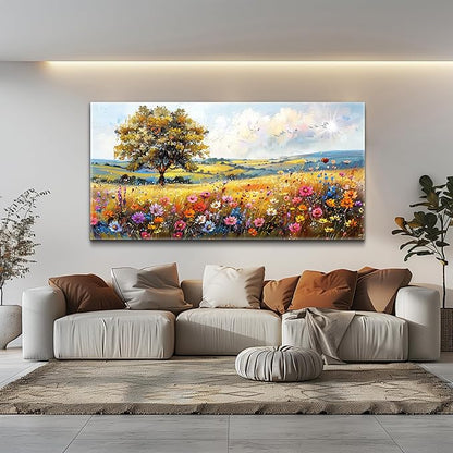 hyidecorart Large Wall Art For Living Room Canvas Wall Decor For Bedroom Office Decor Field Wall Paintings Flower Scenery Watercolour Pictures Artwork Modern Aesthetic Room Home Decorations
