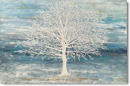 Yihui Arts Canvas Art Wall Decor, White Birch Trees Landscape Picture Painting, Modern Nature Teal Artwork Prints, Large Size Framed for Home Decor