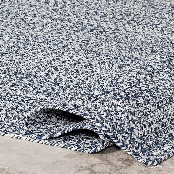 nuLOOM 6' x 9' Solid Hand Braided Indoor/Outdoor Area Rug, Pet-Friendly, High Traffic, Weather Resistant, for Patio, Balcony, Bedroom, Living, Dining Room, Wynn Navy