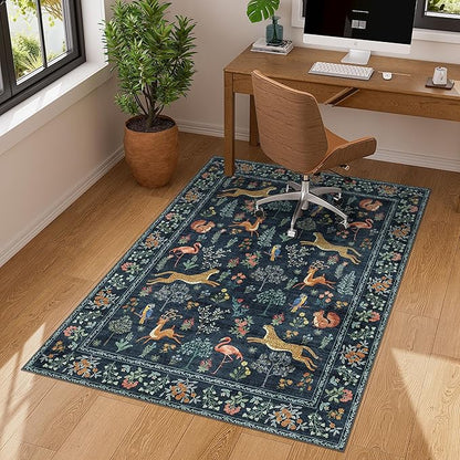 DUKINO 3x4 Washable Entryway Rug, Vintage Animal Ultra Soft Kitchen Area Rug with Non Slip Backing, Low Pile & Stain Resistant Indoor Door Mat for Bathroom, Bedroom, Laundry Room, Office, Navy Blue