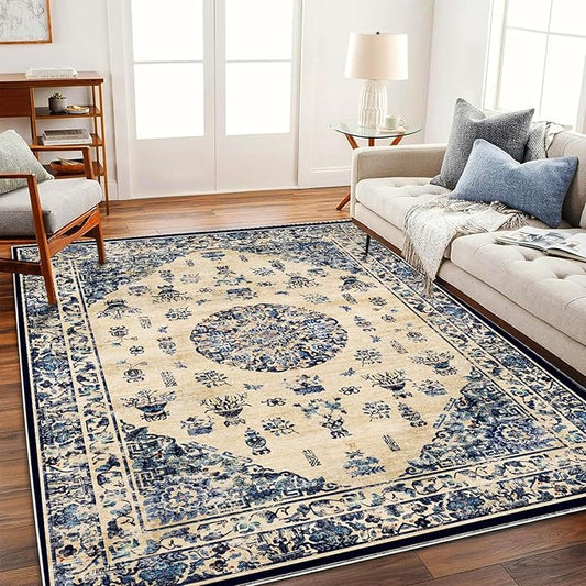 CHAMPLANT Area Rug 5'x7' Washable Rug Traditional Floor Cover Thin Retro Kitchen Indoor Distressed Non Slip Carpet for Living Room Bedroom Dining Room
