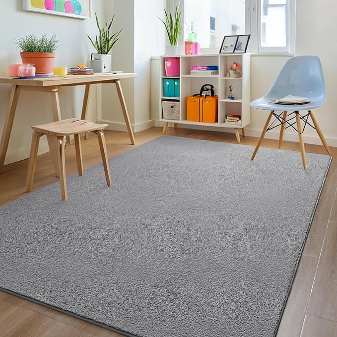 Gray Rugs for Bedroom Living Room, 4x6 ft Grey Area Rug, Washable Memory Foam Indoor Carpet, Modern Aesthetic Minimalist Non-Slip Carpets for Boys Girls Adults Home Decor