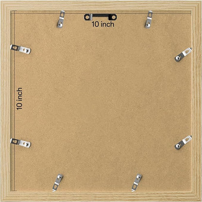 eletecpro 10x10 Picture Frames Set of 9 with Mat for 5x5 Photos or without Mat for 10x10, Square Gallery Wall Decor Collage for Picture Display, Natural Frame Set for Wall Hanging