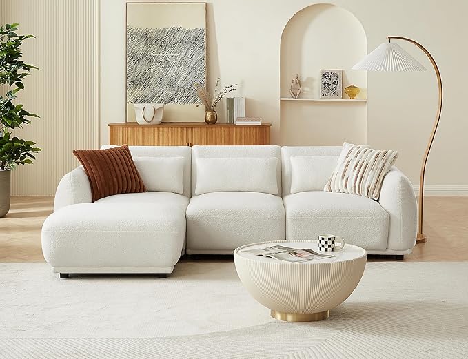 L Shaped Modular Sectional Couch with Removable Ottoman, Convertible Cloud Sofa for Living Room,Comfort Small Couch for Small Spaces(3 Set + 1 Ottomans - White)