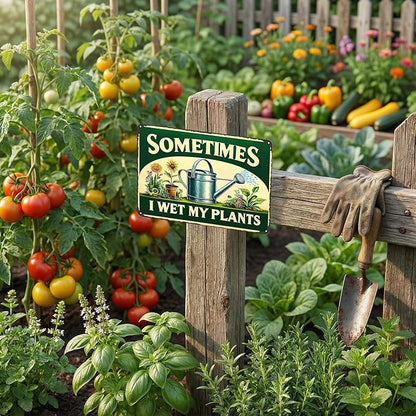 Funnysign Garden Gifts Sometimes I Wet My Plants Vintage Gardening Tin Sign for Home Garden Patio Greenhouse Yard Decor 8 X 12 Inch (3840)
