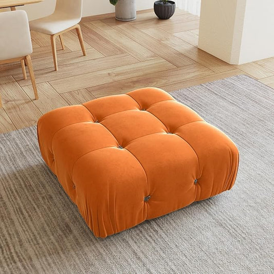 Modular Sectional Couches for Living Room, Modern Luxury Velvet Bubble Couch with Reversible Chaise Ottoman, Deep Seat Cloud Sectional Sofa (Ottoman, Orange)