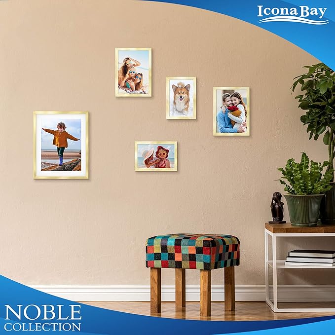 Icona Bay Combo-Sizes Gold Picture Frames Set - 10 PC (Four 4x6, Four 5x7, Two 8x10), Noble Collection Multi-Pack, Modern Professional Design for Wall Gallery