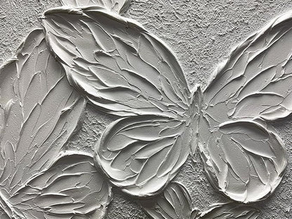 Boiee Art,30x45Inch Handmade Textured Acrylic Canvas Wall Art Creamy White Butterfly Paintings Abstract Decorative Artwork Stretched and Framed Ready to Hang for Wall