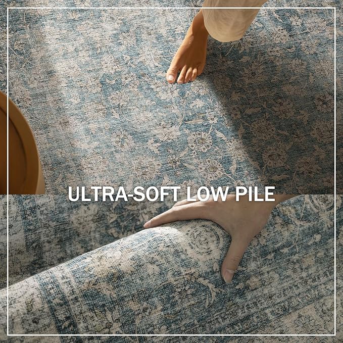 Machine Washable Living Room Rug: 5x7 Area Rugs for Bedroom Vintage Stain Resistant Non Slip Low Pile Lightweight Boho Carpet for Kitchen Dining Room Farmhouse Kids Room Nursery