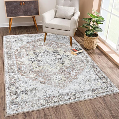 Bloom Rugs Washable Non-Slip 3' x 5' Rug - Blush/Beige Traditional Medallion Area Rug for Living Room, Bedroom, Dining Room, and Kitchen - Exact Size: 3' x 5'