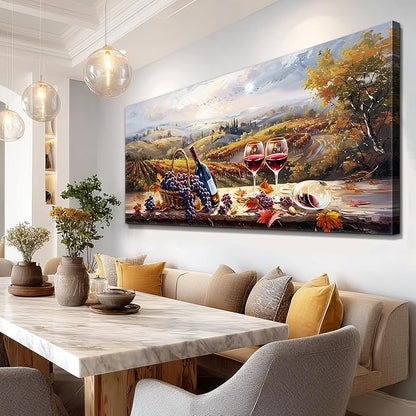 hyidecorart Rustic Wine Large Canvas Wall Art Dining Room Kitchen Still Life Painting Vintage Farmhouse Restaurant Decoration Colorful Artwork Prints for Bar Living Room Posters Landscape Wall Decor