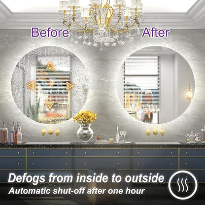 36 Inch Frameless Round LED Bathroom Mirror with Lights, 3 Color Temperatures (3000K/4500K/6000K), Anti-Fog, Dimmable Backlit, Round Vanity Mirror with Lights Wall Mounted
