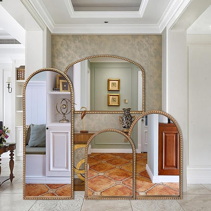 BAODANFU Vintage Full Length Wall Mirror, Large Gold Arch Floor Mirror 20"X53" with Antique Beaded Metal Frame for Dresser Living Room, Decorative Mirrors for Entryway Hallway Bathroom