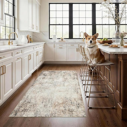 Neutral 3x5 Rug Non-Slip: Washable Area Rug for Bedroom Entryway Kitchen Bathroom Indoor - Modern Abstract Home Decor Mat Carpet - Sandstone Beige Gray