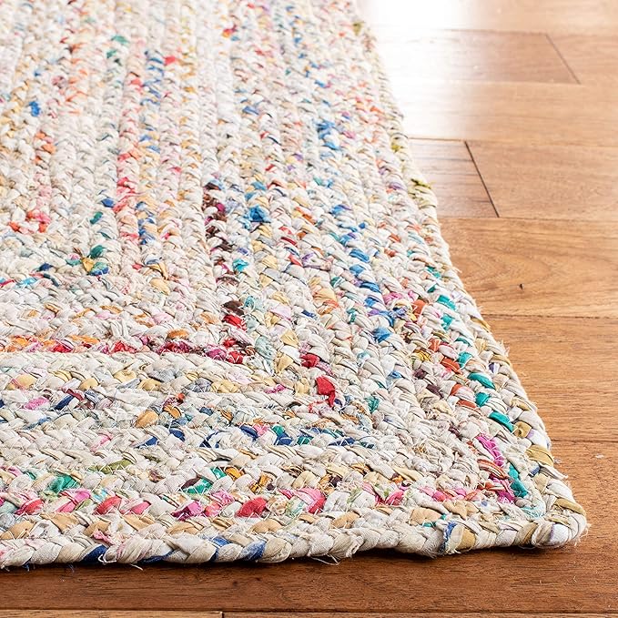 SAFAVIEH Braided Collection Runner Rug - 2'3" x 19', Ivory & Multi, Handmade Woven Cotton, Boho Reversible Style, Ideal for Living Room, Bedroom, Hallway (BRD210B)