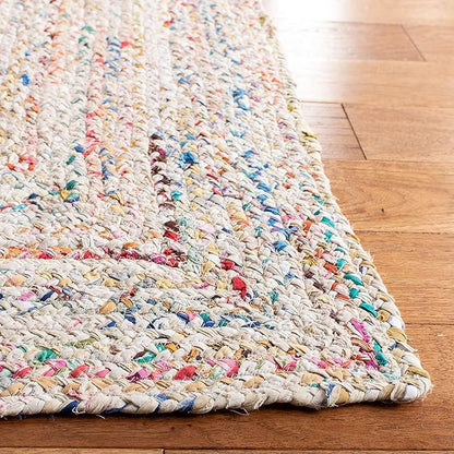 SAFAVIEH Braided Collection Runner Rug - 2'3" x 19', Ivory & Multi, Handmade Woven Cotton, Boho Reversible Style, Ideal for Living Room, Bedroom, Hallway (BRD210B)