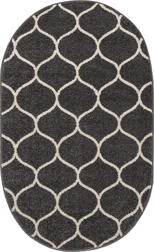 Unique Loom Trellis Frieze Collection Area Rug - Rounded (3' x 5' Oval, Dark Gray/ Ivory)