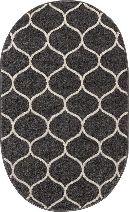 Unique Loom Trellis Frieze Collection Area Rug - Rounded (3' x 5' Oval, Dark Gray/ Ivory)