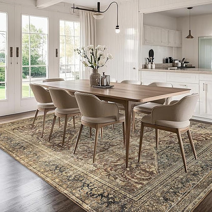 Brown 8x10 Area Rug: Vintage Washable Rugs for Living Room Dining Room Office Bedroom Indoor - Soft Non-Slip Large Carpet Home Decor - Oriental Dark Brown