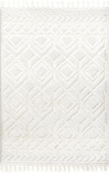 Nuloom Akia Cream/Ivory, 6'7" x 9', Geometric Lattice, Tasseled, Soft and Textured, High Traffic, Stain Resistant, Durable Area Rug for Bedroom, Living Room, Dining Space, Den, Foyer, Entryway