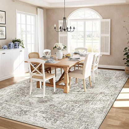 8x10 Area Rugs for Living Room, Washable Vintage Boho Medallion Rug Non Slip Low Pile Floor Carpet for Bedroom Dining Room Home Office (Taupe, 8'x10')