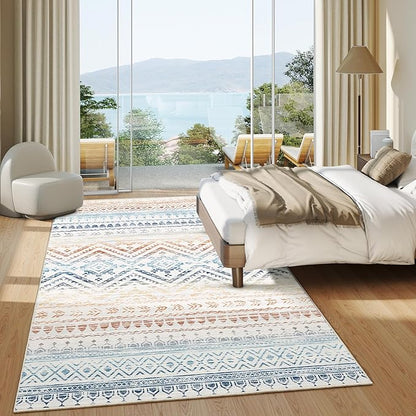Miukiki 6x9 Area Rug for Living Room Moroccan Washable Rugs Non Slip Indoor Floor Carpet Foldable Large Soft Area Rug for Dining Room Bedroom with Low Pile(Colorful,6'x9')