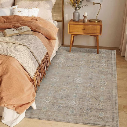 Rugxara 3x5 Rug for Entryway Bedroom, Beige 3x5 Washable Area Rug, Vintage Retro Boho Throw Rug, Non Slip & Low Pile Small Carpet for Indoor Entry, Kitchen, Bedside, Living Room, Bathroom and Dining