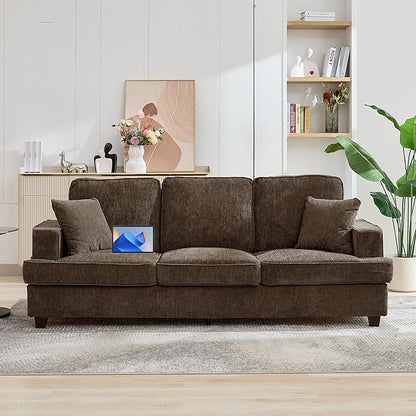 Korser Modern 89" Couches for Living Room, 3-Seater Chenile Couch Sofa with Armrest Deep Seats, Comfortable Mid-Century Sofas for Living Room Bedroom Office Apartment Lounge, Brown