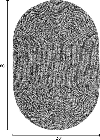 nuLOOM Oval 3' x 5' Solid Hand Braided Indoor/Outdoor Area Rug, Pet-Friendly, High Traffic, Weather Resistant, for Patio, Balcony, Bedroom, Living, Dining Room, Wynn Charcoal