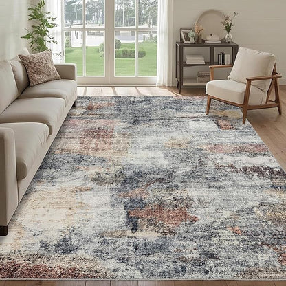 Washable 6x9 Area Rug: Modern Large Rugs for Living Room Dining Room Bedroom Office Indoor - Non-Slip Carpet Home Decor - 6x9 Rustic Black Brick