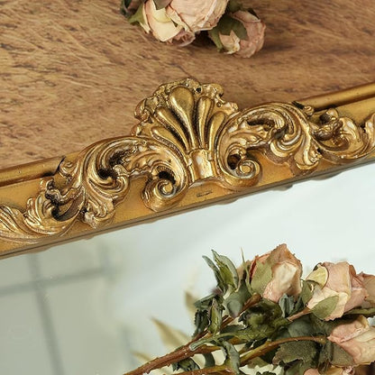 ZIYOO French Vintage Ornate Arched Wall Mirror, Gold Framed Decorative Mirror, Ornate Baroque Accent Mirror for Living Room, Bedroom, Entryway, Fireplace, 42.5" x 32"