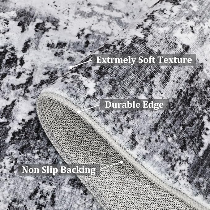 ROYHOME 10x13 Modern Abstract Faux Wool Rug for Living Room Low Pile Ultra Soft Stain Resistant Non Slip Non Shedding Throw Rug for Bedroom Home Decor, Grey