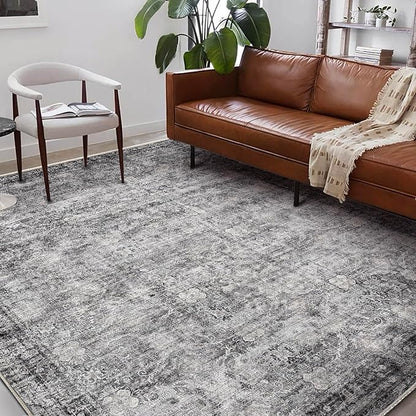 CHAMPLANT Washable Area Rug 9'x12' Retro Boho Design Non-Shedding Easy Care Ideal for High Traffic Areas in Living Room Bedroom Office Coffee Table Kitchen Large Carpet