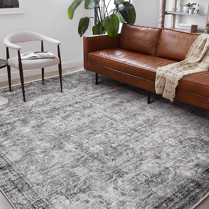 CHAMPLANT Area Rug 6'x9' Washable Vintage Traditional Floor Cover Thin Retro Kitchen Indoor Distressed Non Slip Carpet for Living Room Bedroom Dining Room