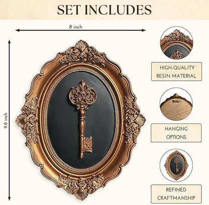 97 Decor Antique Wall Decor - Victorian Vintage Wall Sculpture, Oval Ornate Pediments For Hallway Entryway, Gothic Key Sculpture Dark Academia Art Antique Brass Decor For Home Bedroom Living Room