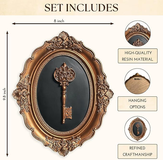 97 Decor Antique Wall Decor - Victorian Vintage Wall Sculpture, Oval Ornate Pediments For Hallway Entryway, Gothic Key Sculpture Dark Academia Art Antique Brass Decor For Home Bedroom Living Room