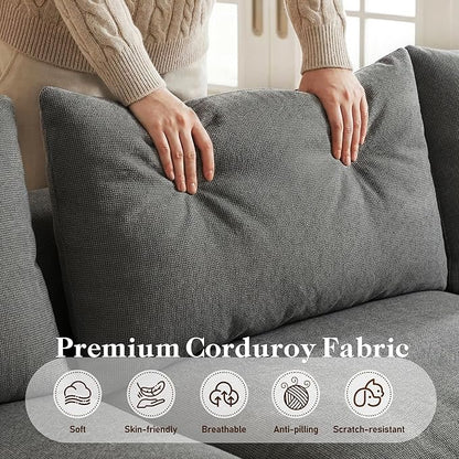 Homkdom Modular Sectional Sofa, L-Shaped Cloud Couch with Deep Seat, Convertible 6-in-1 Boneless Couches for Living Room, Memory Foam Sofa, No Assembly Required (Grey Check, Left Facing Chaise)