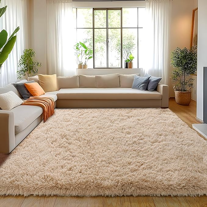 6x9 Large Area Rugs for Living Room, Beige Fluffy Shag Rug for Bedroom and Nursery, Soft and Comfy, Big Neutral Carpet for Kids, Girls, Boys Room Dorm Home Decor Aesthetic, Upgrade Non Slip