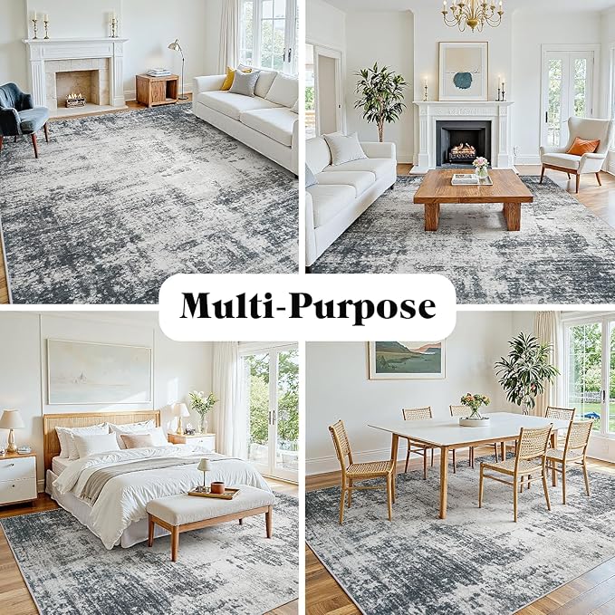 Area Rug 5x7 Living Room Rug Washable: No-Slip Abstract Soft Thin Large Deep Black Gray White Rugs, Indoor Floor Stain Resistant Modern Carpet for Bedroom Dining Room Farmhouse Nursery Home Office