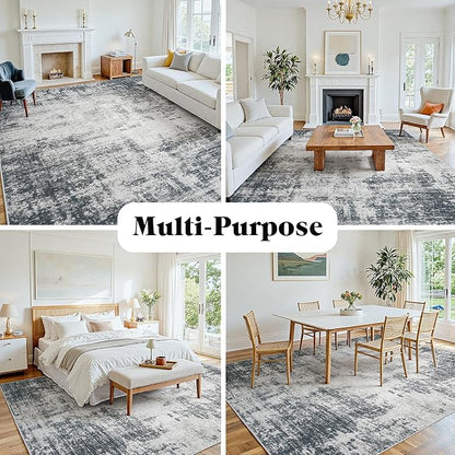 Area Rug 5x7 Living Room Rug Washable: No-Slip Abstract Soft Thin Large Deep Black Gray White Rugs, Indoor Floor Stain Resistant Modern Carpet for Bedroom Dining Room Farmhouse Nursery Home Office