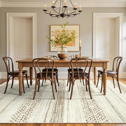 Miukiki 5x7 Area Rug for Living Room Moroccan Washable Rugs Non Slip Indoor Floor Carpet Foldable Large Soft Area Rug for Dining Room Bedroom with Low Pile(Brown,5'x7')