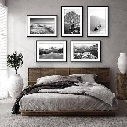 Americanflat 18x26 Poster Frame with Polished Plexiglass - Set of 5 - Use as 14x22 Frame with Mat or Display 18x26 Photo Without Mat - Galleria Collection - Picture Frames for Wall Display - Black