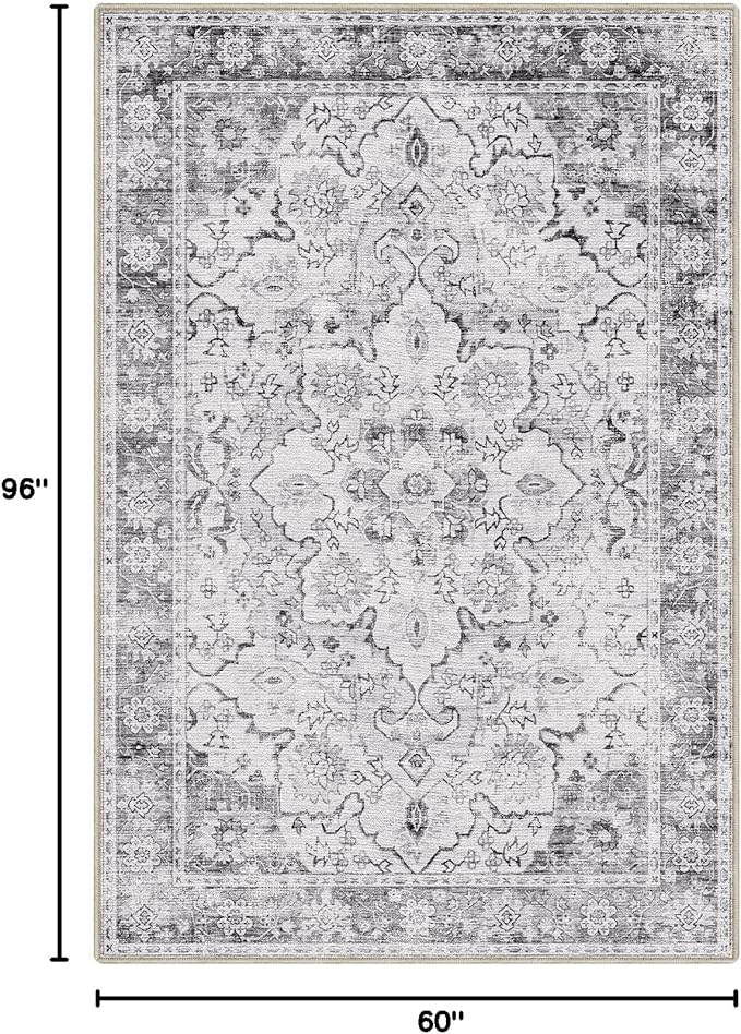 LUMI 5x8 Washable Area Rug for Living Room, Ultra Soft Stain Resistant Carpet with Non Slip Rubber Backing, Non-Shedding Low Pile Rugs for Bedroom, Dining Room, Indoor, Office