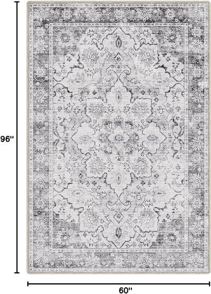 LUMI 5x8 Washable Area Rug for Living Room, Ultra Soft Stain Resistant Carpet with Non Slip Rubber Backing, Non-Shedding Low Pile Rugs for Bedroom, Dining Room, Indoor, Office